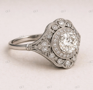 Anillo de compromiso redondo blanco de 2,0 quilates en plata de ley 925, anillo de compromiso vintage, anillo Edwardiano, anillos antiguos - Product Image 5