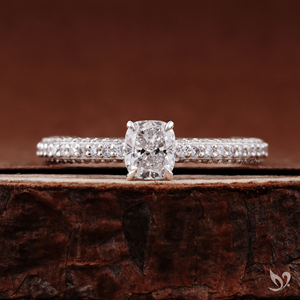 0.50CT Elongated <b>Cushion</b> Cut Lab Grown Diamond <b>Ring</b> Three Row Pave Band Soft Romantic Slim Shape 10K White Gold - Product Image 1