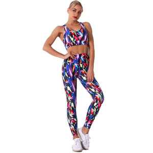 New Hot Selling Sublimation Print Gym Compression Yoga Set Spandex Polyester Mid Waist Elastic Fitness Wear - Product Image 6
