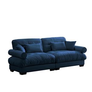 Grande Divano Moderno a Due Posti in Velluto con Braccioli Imbottiti e Cuscini Decorativi per il Soggiorno - Product Image 6