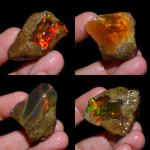 โอปอลเอธิโอเปียเกรด AAA แท้ 100% แบบหยาบ 4 ชิ้น คุณภาพระดับ Welo Fire Oily  ได้รับการรับรองจากผู้ตรวจสอบบุคคลที่สาม สำหรับทำเครื่องประดับ - Product Image 1