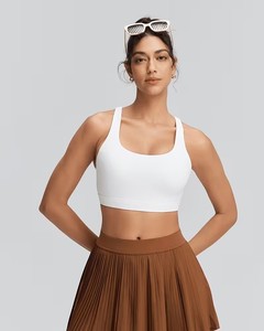 Women Keyhole Back Sports Bra Scoop <b>Neck</b> Workout Yoga Crop Top Teardrop Cutout Fitness Gym Tank Removable <b>Pads</b> Activewear - Product Image 1