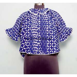 Blusa india hecha a mano 100% algodón para mujer, diseño floral estampado en bloque, manga 3/4 larga, ecológica, transpirable, informal de verano - Product Image 1