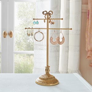 Support de rangement pour bijoux de style vintage avec double barre pour colliers et bracelets, base décorative pour une présentation luxueuse sur coiffeuse - Product Image 1