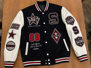 เสื้อแจ็คเก็ตเบสบอลแบบ Varsity Letterman สีดำขาวสำหรับผู้ชาย พร้อมป้ายปักแบบ OEM ODM - Product Image 6
