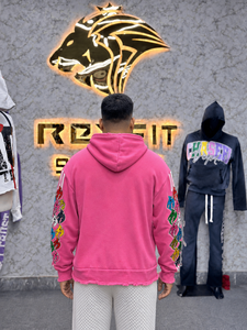 Rexfit Sports Custom APPAREL <b>Men's</b> <b>Pink</b> Hooded Zip-Up <b>Sweatshirt</b> Oversized Streetwear French Terry Regular Fit Autumn Style - Product Image 2