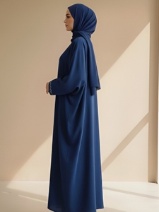 Abaya en coton évasée pour femme, manches longues, longueur ras du sol, col rond, coupe ample, respirante, style décontracté pour les fêtes, motif imprimé - Product Image 4