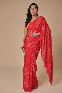 Pure Crepe Chiffon Bandhani <b>Saree</b> Traditional Handmade Indian Ethnic Wear for Women - Product Image 2