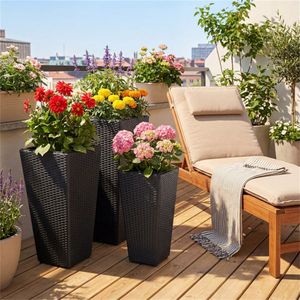 Set of 3 Stackable Tall PP Rattan Wicker <b>Plant</b> Pots with Metal <b>Frame</b> and Inner Pots Indoor Outdoor Use - Product Image 2