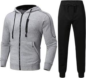 Ensemble de survêtement à capuche pour homme, blanc et noir à pois, manches longues, fermeture éclair, sweat-shirt décontracté et pantalon, tenue d'automne - Product Image 4