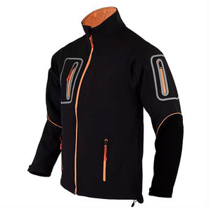Veste en polaire noire pour homme avec surpiqûres orange, col montant, coupe-vent, vêtement décontracté pour l'extérieur, coupe régulière, matière polyester - Product Image 1
