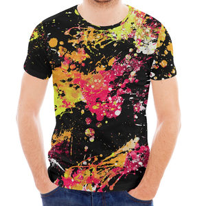เสื้อยืดแขนสั้นผู้ชาย สีแดงดำ คอกลม ทรงปกติ สวมใส่สบาย พิมพ์ลายแบบซับลิเมชั่น ผ้าโพลีเอสเตอร์ 100% ถักทอ ป้องกันขนร่วง และแห้งเร็ว - Product Image 3