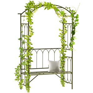 Arco da Giardino in Metallo 50 cm L x 203 cm H con Panchina Relax e Decorazioni Intagliate per 2 Persone, Ideale per Matrimoni ed Eventi - Product Image 1
