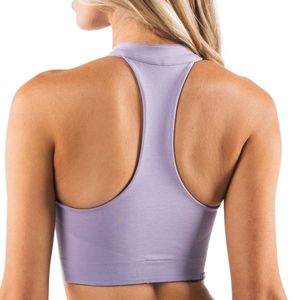 Lavender Women's Quarter Zip Halter <b>Crop</b> <b>Top</b> Breathable Performance Workout Shirt for Running Yoga Gym Fitness Activewear - Product Image 5