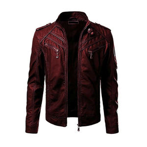 Wholesale High Quality <b>Men's</b> <b>Leather</b> <b>Jacket</b> Stand Collar Motorbike Style <b>Leather</b> <b>Jacket</b> Casual Wear Custom <b>Leather</b> <b>Jacket</b> - Product Image 3