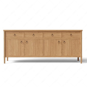 Buffet en bois avec quatre tiroirs et quatre portes, finition brun foncé, poignées à anneau, meuble de rangement moderne - Product Image 6