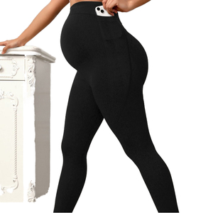 Leggings de maternité personnalisés pour femmes avec logo, collants de grossesse à porter par-dessus le ventre avec poche latérale pour le yoga et le fitness, services OEM - Product Image 4