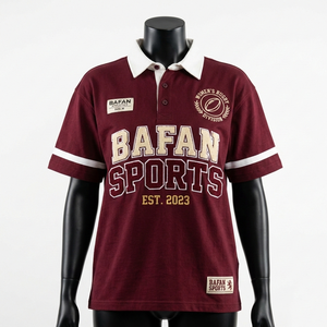 Camiseta de Rugby para Mujer, 240 GSM, Algodón y Poliéster, Jersey Color Granate con Franja Blanca en las Mangas, Diseño con Logotipo en Tackle Twill - Product Image 6