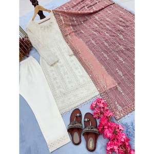 FANCY GEORGETTE BORDADO SECUENCIA TRABAJO TOP BOTTOM CON DUPATTA PEACH - Product Image 3