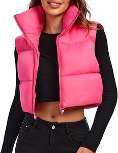 Chaleco Acolchado Rosa para Mujer con Cuello Alto y Cierre de Cremallera, Prenda Exterior Informal sin Mangas, Color Sólido, Ligero y Transpirable - Product Image 6
