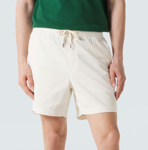 Men's Cream Oxford Cotton Bermuda Shorts <b>Drawstring</b> Waist Casual Style Mid Rise Solid Color Woven Fabric - Product Image 4