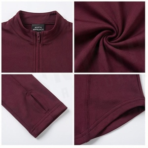 Haut court zippé bordeaux à manches longues, couleur unie, sans couture, extensible, pour le yoga et le sport féminin - Product Image 4