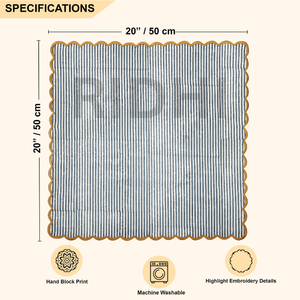 Serviettes en coton rayées bleues faites à la main Ridhi de 18 pouces avec broderie jaune festonnée, classiques pour les mariages, les fêtes, les événements, la décoration de la maison - Product Image 2