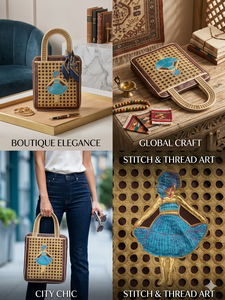 Sac fourre-tout brodé à la main avec motif de danseuse bleue, motif marron et doré, art populaire, accessoire de mode féminin du Gujarat - Product Image 3
