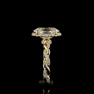 Anillo de compromiso de moissanita con corte ovalado de 3 quilates certificado IGI al por mayor, con halo de diamantes y banda retorcida, de oro macizo, fabricante de joyería. - Product Image 2