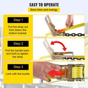 4000 Lbs Working Load 4 Pack Heavy Duty <b>Ratchet</b> Tie Downs 2'' X 9.8' Tie Straps 11.8'' <b>Chain</b> Anchors for Moving Motorcycle Cargo - Product Image 6