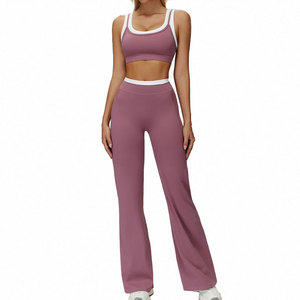 Seamless Yoga Set Crop Top High Waist Leggings 2 Piece Solid Color Spandex Polyester Workout Wear for Women - Product Image 2