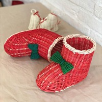 Ornement de Noël en rotin naturel en forme de botte de Père Noël, chaussure de Noël en osier faite à la main pour la décoration des fêtes