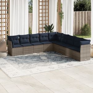 Ensemble de canapés de patio en polyrotin gris, 9 pièces, avec coussins, meubles d'extérieur durables - Product Image 1