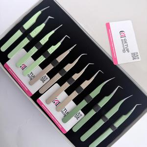 Juego de Pinzas para Pestañas GETUP BROSONS IMPEX de Acero Inoxidable de Precisión Antiestático de 10 mm con Caja con Logotipo 90/Dolphin/Boot - Product Image 3