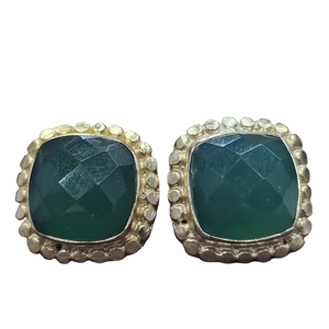 925 Sterling Silver Classic Earrings Excellent Quality Handmade Green Onyx Gemstone Gold-Plated Diamond <b>Fine</b> <b>Piercing</b> <b>Jewelry</b> - Product Image 1