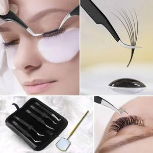 ชุดแหนบต่อขนตาสแตนเลสอย่างดี ปลายเรียบ ด้ามจับสีดำ 5 ชิ้น สำหรับต่อขนตา - Product Image 6