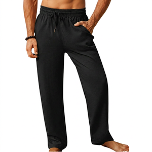 Pantalon de survêtement en tricot vert pour homme, taille élastique avec cordon de serrage, décontracté, léger, respirant, pantalon d'été avec poches latérales - Product Image 3