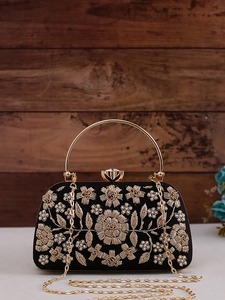 Bolso de mano nupcial bordado floral con cuentas hecho a mano, de terciopelo con forro de satén y cierre magnético para bodas y eventos nocturnos para mujer - Product Image 5
