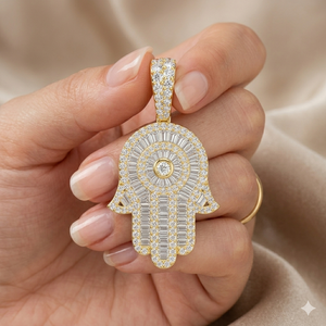 10K <b>Solid</b> <b>Gold</b> Rhodium Plated Iced Hamsa Hand Judaism Religious <b>Pendants</b> Moissanite Hiphop Emotion Protection Amulet Charms Gift - Product Image 3