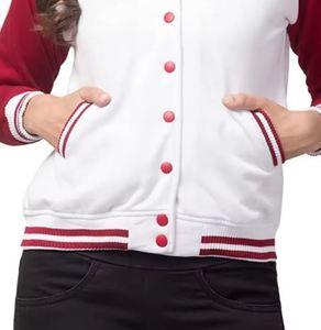 Chaqueta Universitaria Blanca y Roja Unisex, Estilo Preppy, Tejida en Poliéster, Cierre de Botones, Corte Regular, para Otoño - Product Image 4