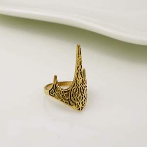 Gold Plated Brass <b>Moon</b> Shape Cocktail <b>Ring</b> Islamic Bohemian Style Unisex Daily Wear Jewelry - Product Image 4