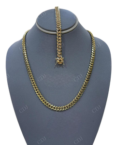 New Arrival Miami Cuban Link Chain and Bracelet Solid Yellow Gold Plated Men Jewelry Simple Plain Gold Finish Men Necklace - Product Image 1