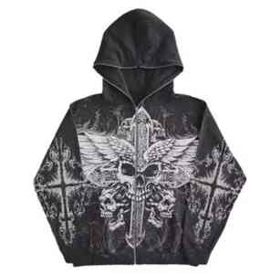 Sweat-shirts pour hommes tendance en molleton technique, effet usé, délavé à l'acide, fermeture éclair - Product Image 6