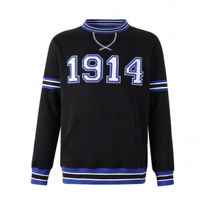 Men 1914 Varsity <b>Crewneck</b> Sweatshirt with Kangaroo Pocket Striped Ribbed Trim Long Sleeve Casual Pullover Top - Product Image 3