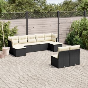 Conjunto de Sofás Modulares de Jardín de 9 Piezas en Poliratán Negro, Muebles de Jardín Modernos - Product Image 1
