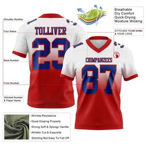 Maillot de football blanc personnalisé, maille rouge royale, authentique, style délavé, streetwear, t-shirt maillot américain en maille, léger, coupe oversize - Product Image 2