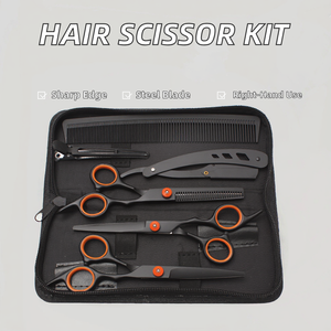Kit de ciseaux à effiler de barbier en acier inoxydable de haute qualité, avec étui en cuir à fermeture éclair - Product Image 3