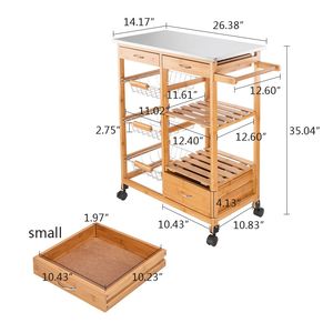 Carrello da Cucina Moderno Burlywood RT con Piano Regolabile in Acciaio Inox, Tre Cassetti e Tre Cestelli - Product Image 6