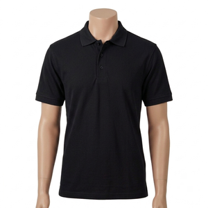 Polo homme col montant 100% coton 200 GSM, logo personnalisé, broderie premium, noir, pour le golf. - Product Image 1