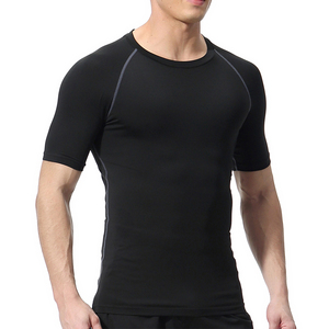 T-shirt de compression rouge à manches courtes pour homme, col rond, séchage rapide, tricoté, coupe sportive, couleur unie, ajusté, haut d'entraînement - Product Image 2